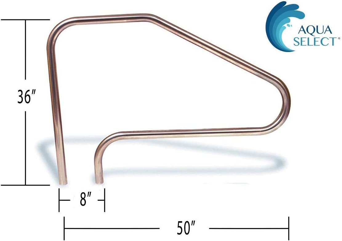 Aqua Select Premium Stainless Steel Pool Hand Rail for Inground Swimming Pools | Measures 50" x 36" x 8" Stainless Material | Easy to Install