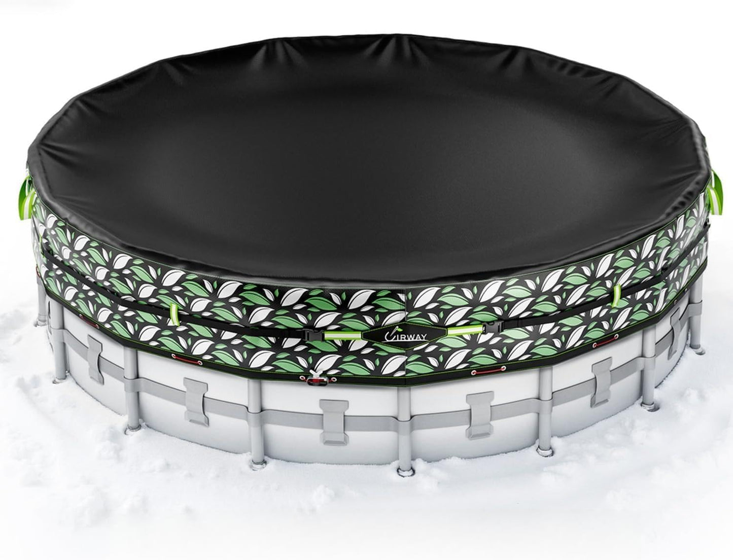 UIRWAY 14 Ft Round Winter Pool Cover with Reflective Strips, Swimming Pool Cover for Above Ground Pools, Solar Cover Including Rope Tie and Luminous Ground Nails, PU Tarp Snug Fit for UV Protected