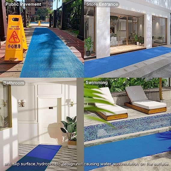 MYOYAY Non Slip Drainage Floor Mats 4x10 Ft, Commercial PVC Mesh Hollow Drainage Mat, Bathroom Flooring Mats, for Garage Restaurant Swimming Pool Bath Shower Wet Area (Blue)