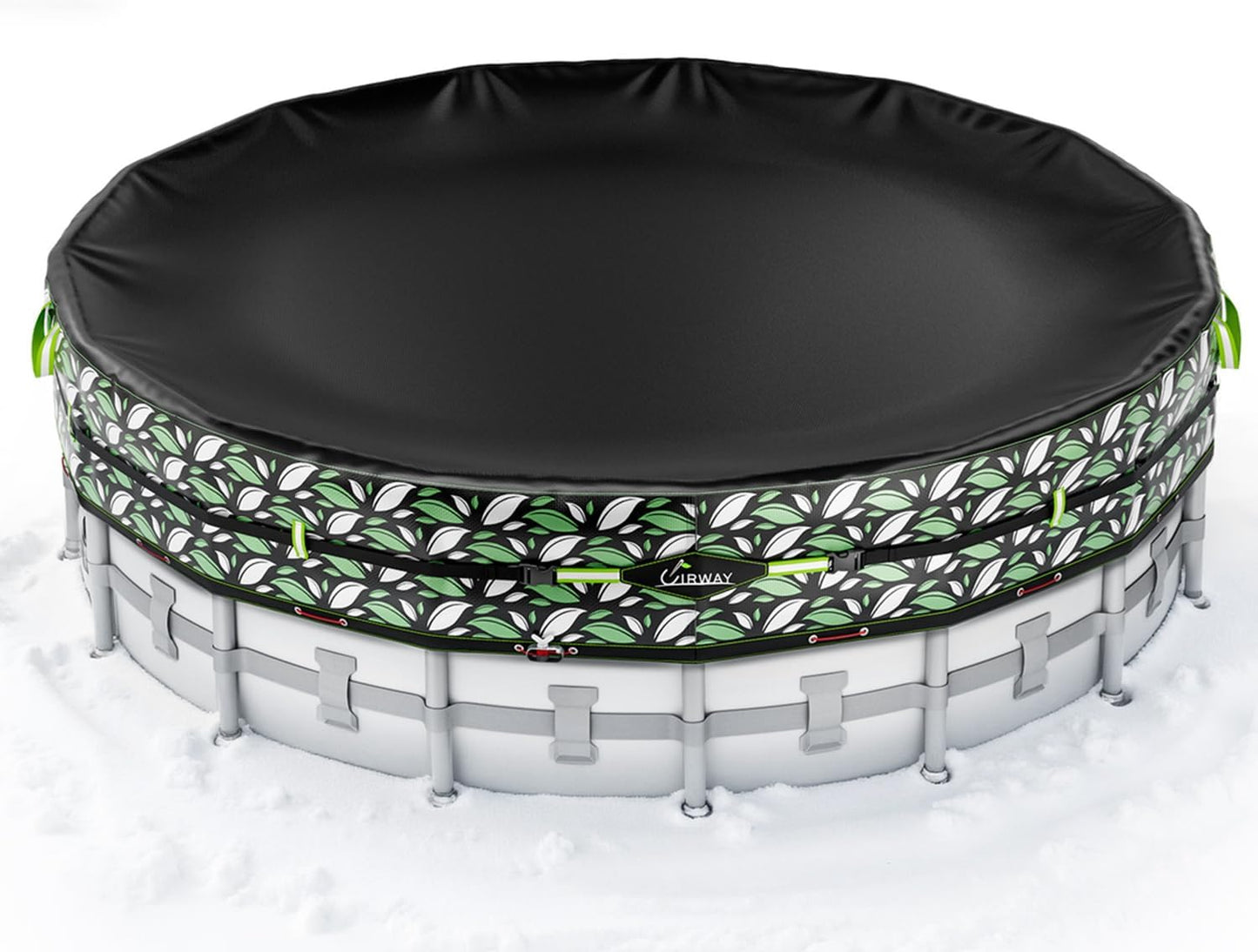 UIRWAY 14 Ft Round Winter Pool Cover with Reflective Strips, Swimming Pool Cover for Above Ground Pools, Solar Cover Including Rope Tie and Luminous Ground Nails, PU Tarp Snug Fit for UV Protected