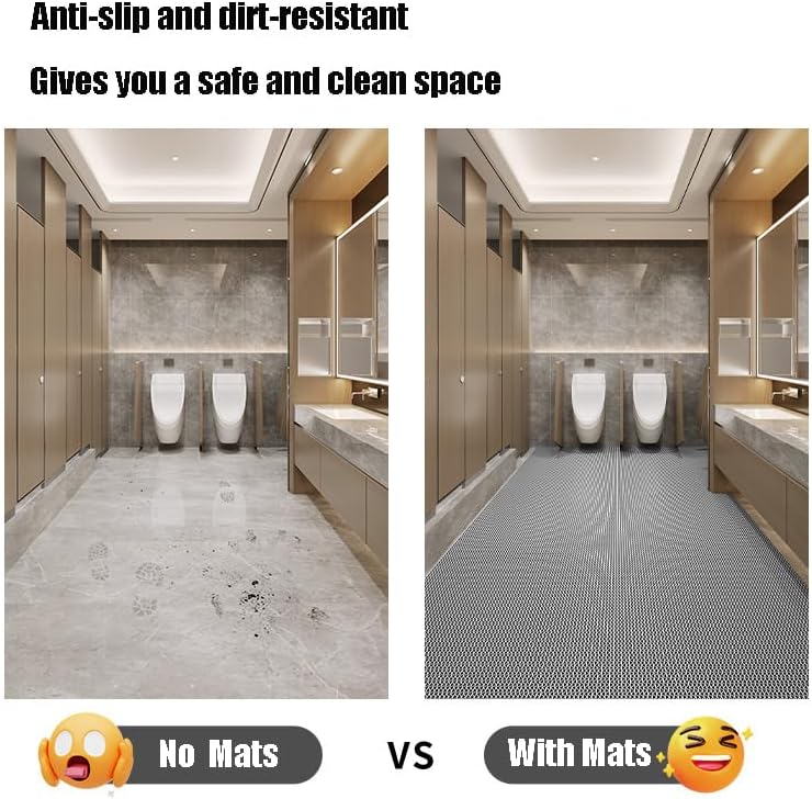 WLWLEO 3 x 20ft Poolside Non Slip Mat Walk Pool Mats for Floor Commercial Large PVC Flooring Mats with Drainage for Bathroom Garage Back Kitchen Pool Decorative Rugs,Black,0.9×6M/3×20ft