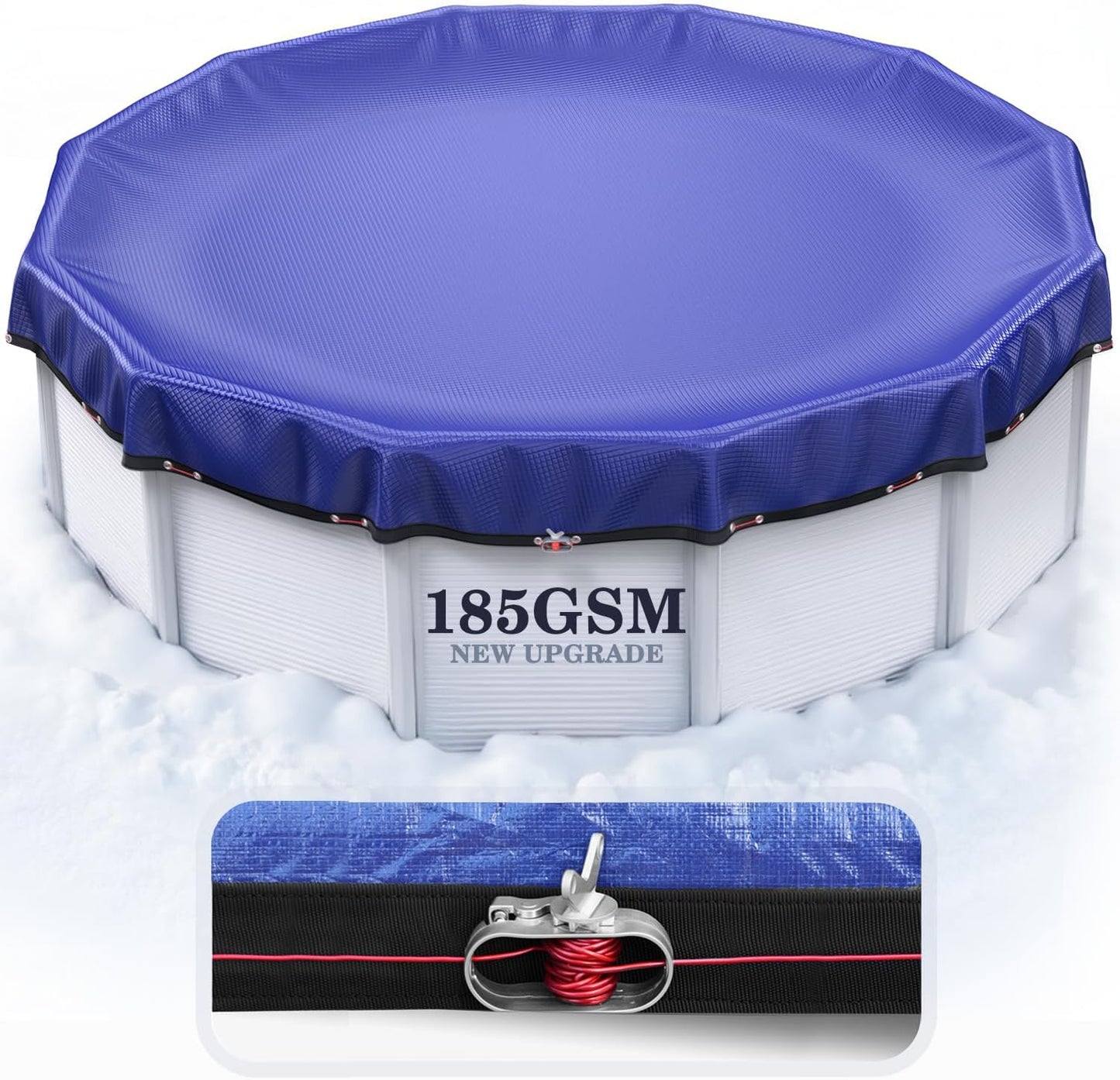 UIRWAY 14 Ft Round Winter Pool Cover with Reflective Strips, Swimming Pool Cover for Above Ground Pools, Solar Cover Including Rope Tie and Luminous Ground Nails, PU Tarp Snug Fit for UV Protected