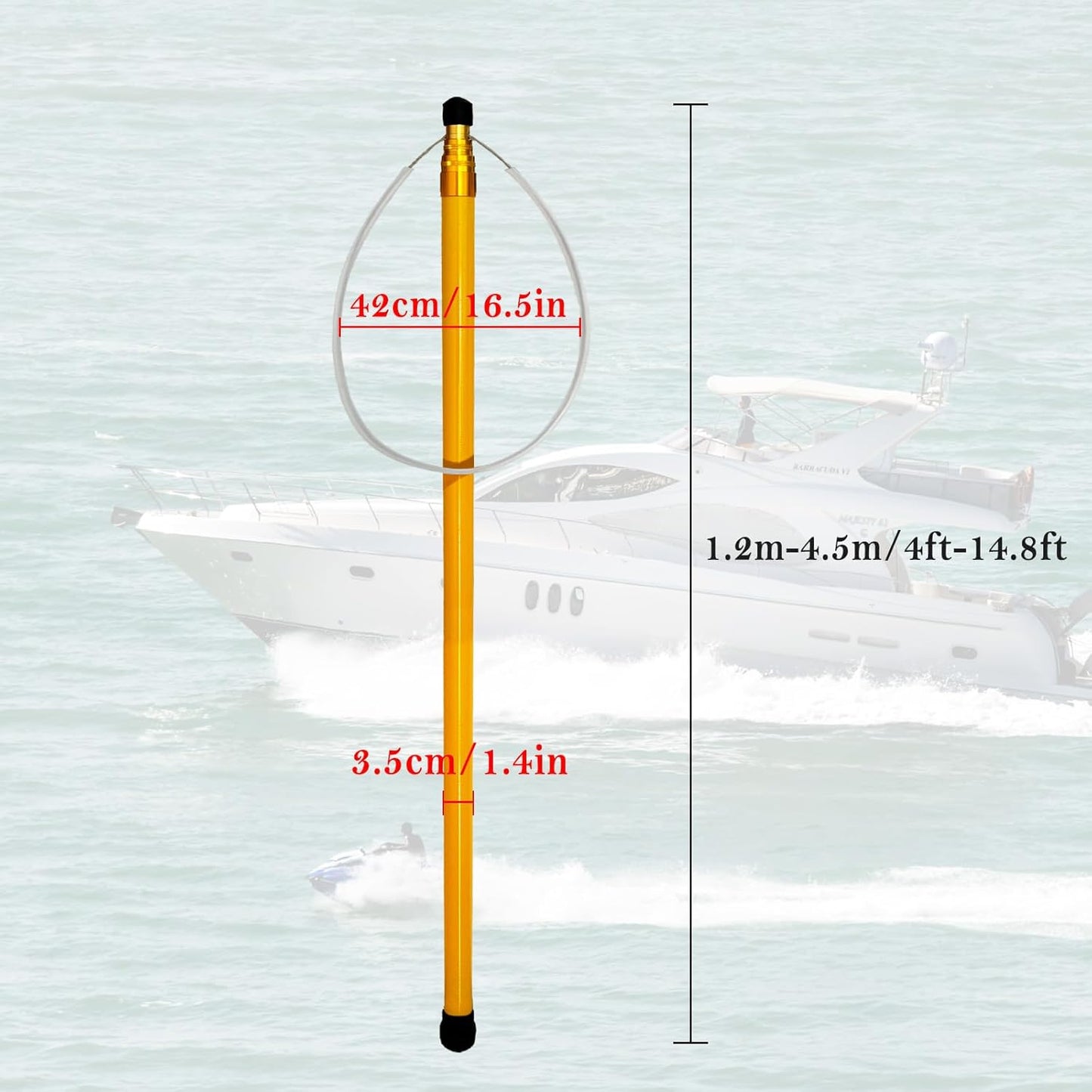 Pool Rescue Hook, Heavy Duty Adjustable Telescoping Rescue Safety Hook, Pool Safety Hook with Pole for Swimming Pool Cleaning, Lifesaving and Water Rescue, Pool Skimmer, Brush, and Net Pole