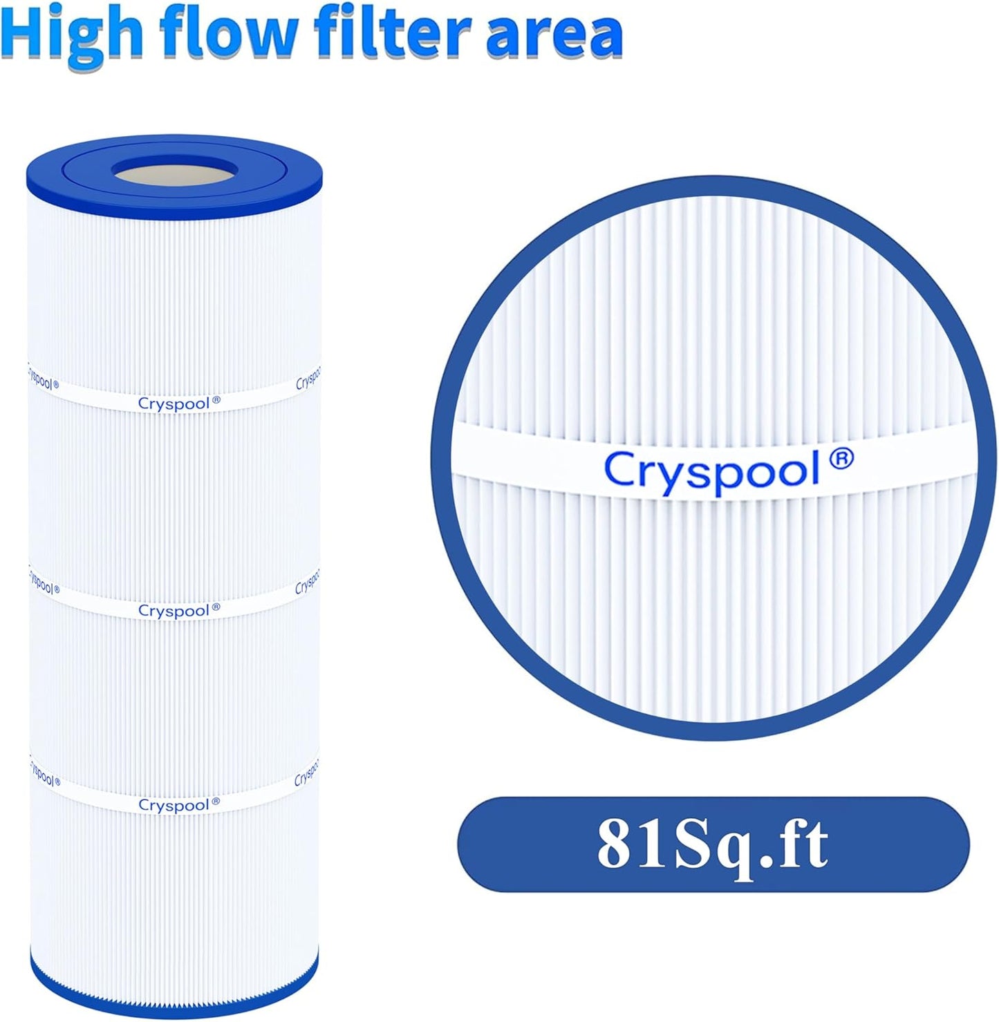 Cryspool® 07066 Filter Compatible with CX580XRE, SwimClear C3025, C3030, PA81, C-7483, FC-1225, 4×81 Sq. Ft Pool Filter Cartridge, 4 Pack