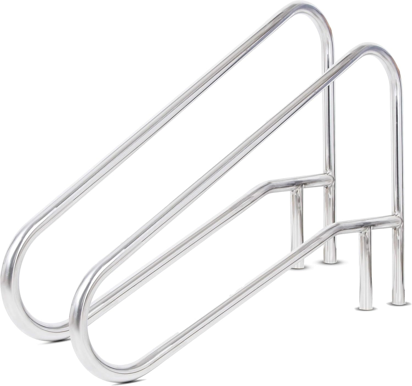 ECOTRIC Pool Handrail Swimming Pool Stair Rail 49-3/8"X35-3/8 304 Stainless Steel Deck Mounted Cross Brace 300Lbs Load Capacity