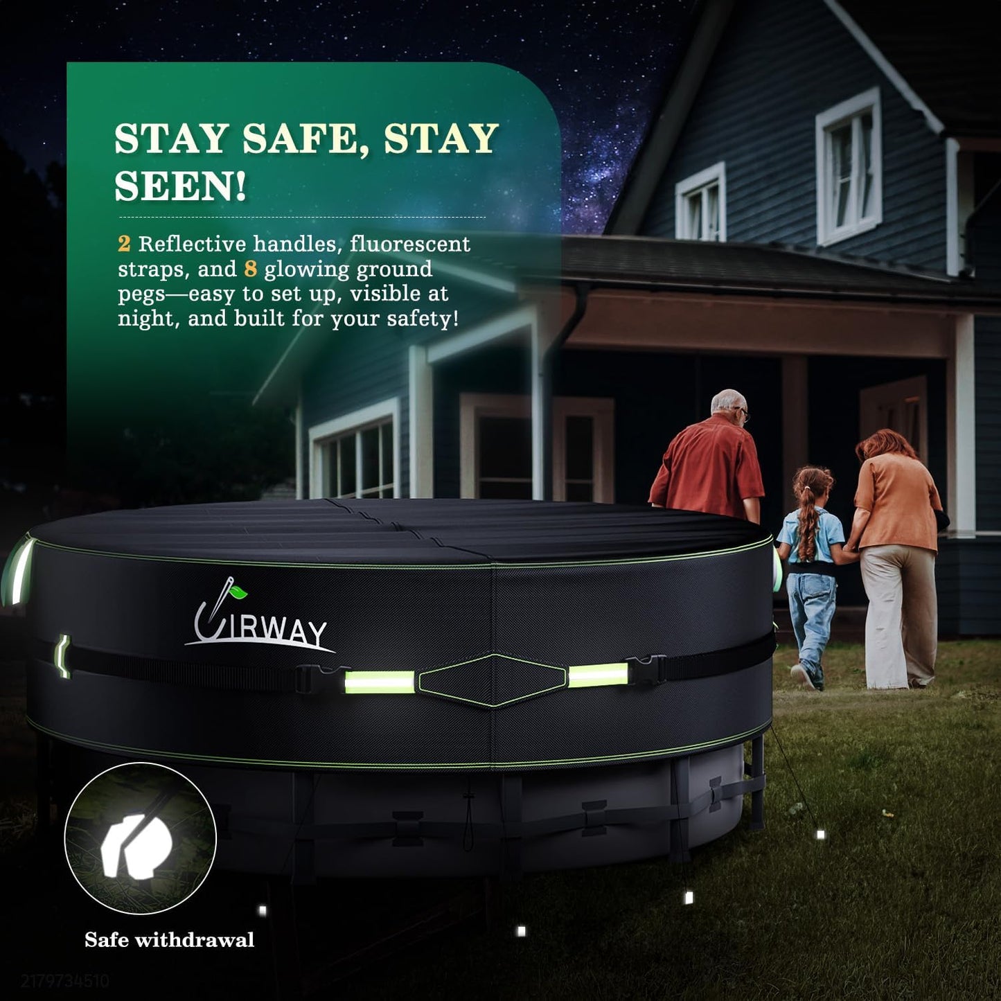 UIRWAY 14 Ft Round Winter Pool Cover with Reflective Strips, Swimming Pool Cover for Above Ground Pools, Solar Cover Including Rope Tie and Luminous Ground Nails, PU Tarp Snug Fit for UV Protected