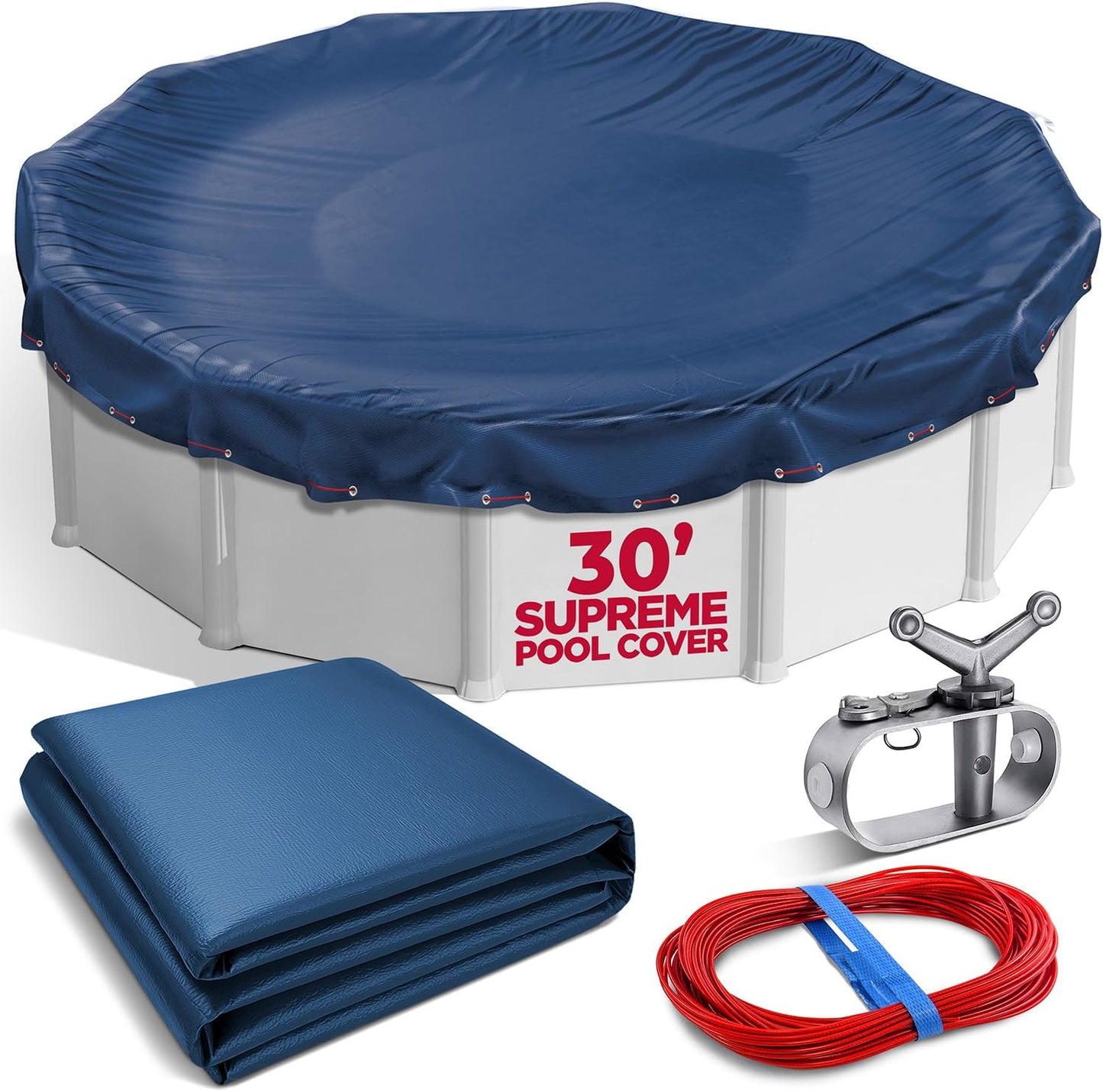 24 ft Round Pool Cover for Above Ground Pools, Above Ground Pool Cover, Swimming Pool Cover, Winter Pool Cover, Keeps Out Debris, Cold and UV Resistant, Supreme Mesh, Navy Blue