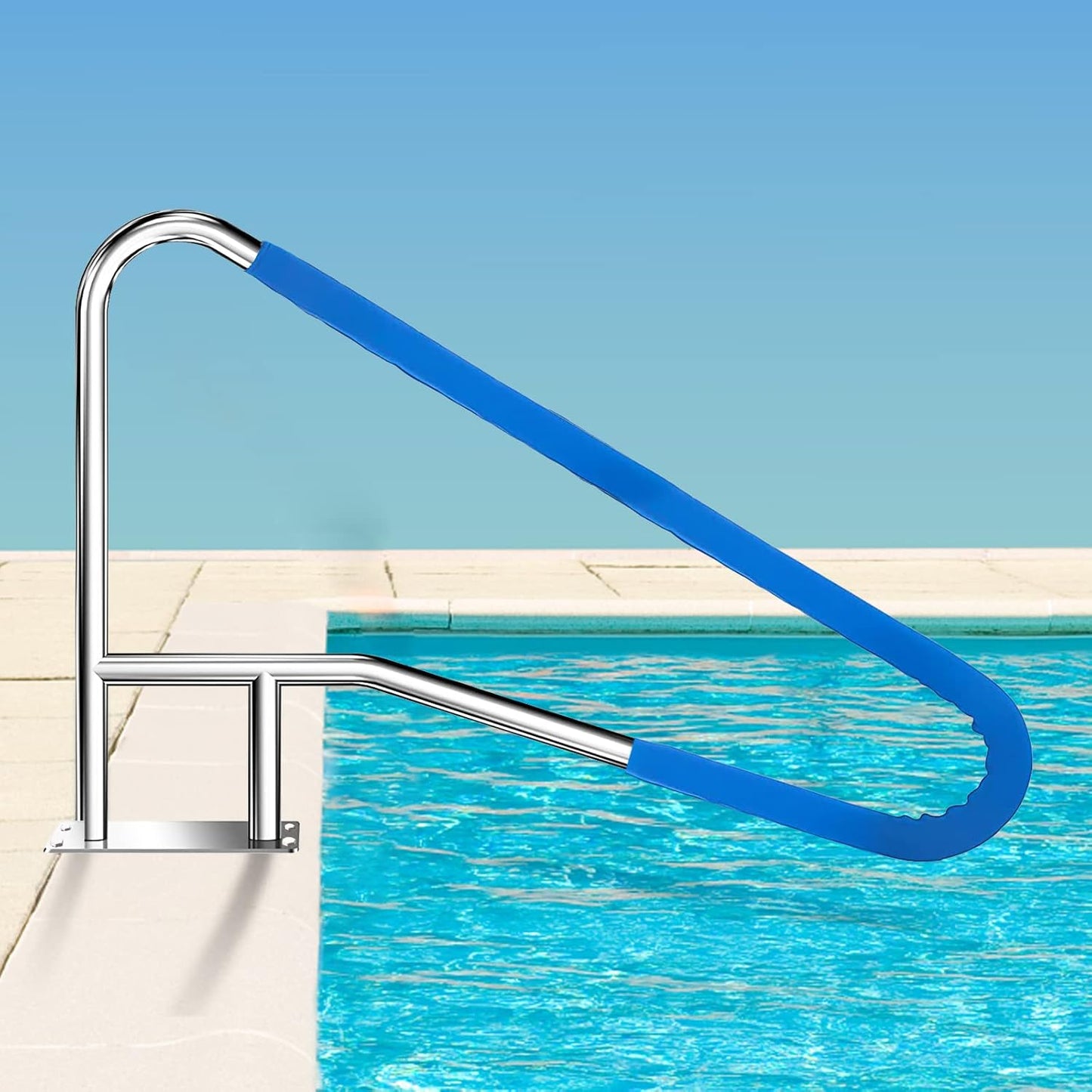 39x32 Inground Pool Rail, #304SS Swimming Pool Stair handrail with no-Slip Cover, mounting Base & Accessories.