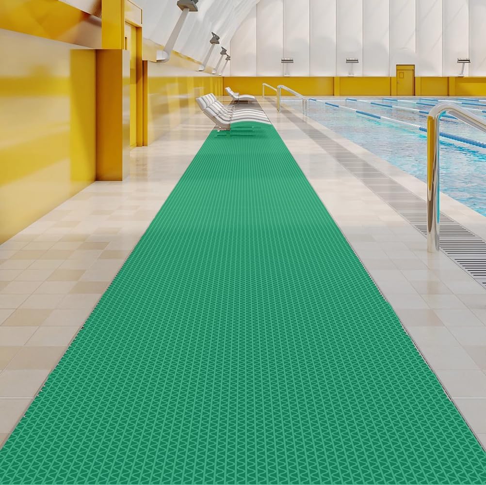 WLWLEO 3 x 20ft Poolside Non Slip Mat Walk Pool Mats for Floor Commercial Large PVC Flooring Mats with Drainage for Bathroom Garage Back Kitchen Pool Decorative Rugs,Black,0.9×6M/3×20ft