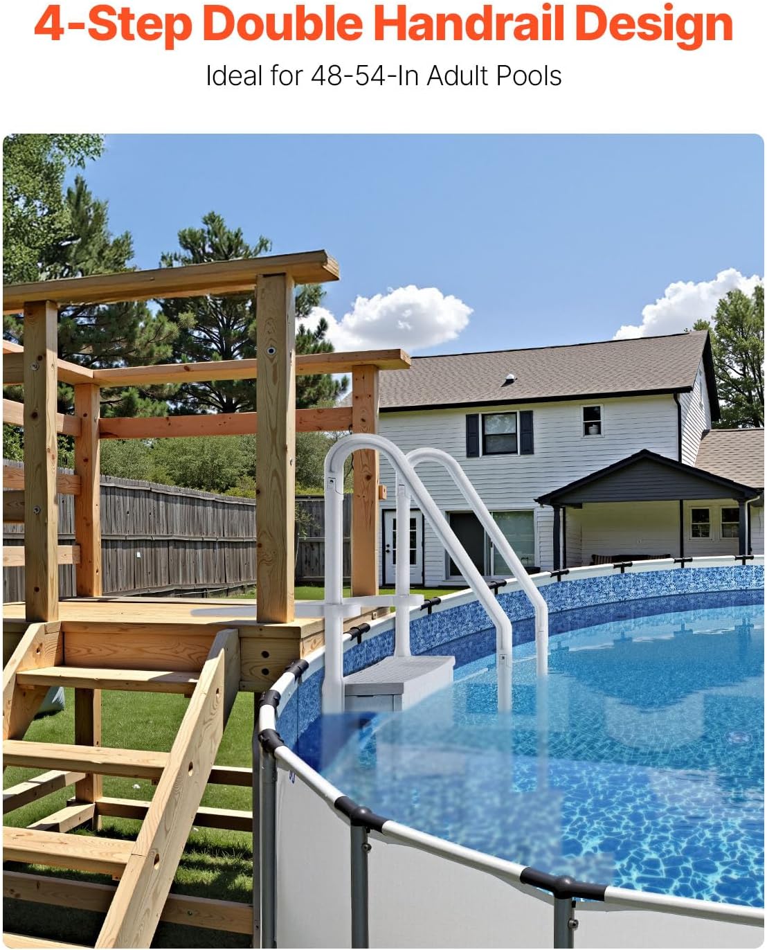 VEVOR Swimming Pool Ladder, 4-Step Double Handrails Stairs with Non-Slip Heavy Duty Steps, Reliable 400 lbs Max Load Capacity, for 48-54 in Inground & Above-Ground Pools of Any Decking Surface, Grey