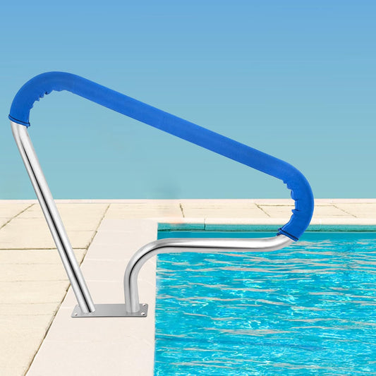 39x32 Inground Pool Rail, #304SS Swimming Pool Stair handrail with no-Slip Cover, mounting Base & Accessories.
