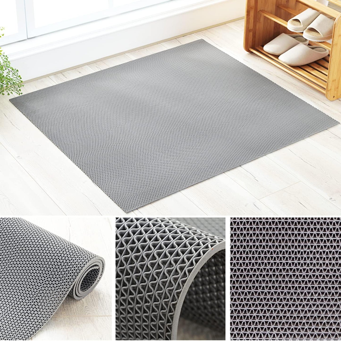 tonchean Non-Slip Drainage Floor Mat 3x10Ft Commercial PVC Mesh Hollow Mats Pool Bath Shower Wet Area Floor Mat 0.22'' Thick Versatile Heavy Duty Rugs for Kitchen Washroom Restaurant Bars Garage-Grey