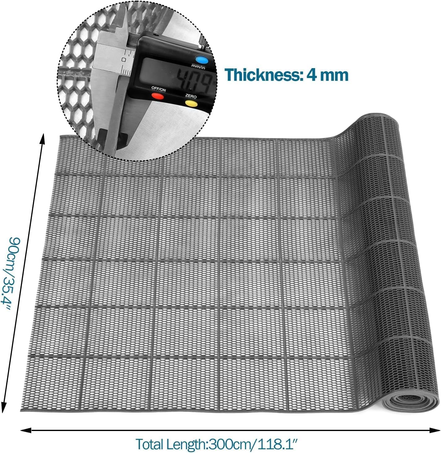 3X10 Ft Non-Slip Shower Mats for Floor, 0.22'' Thick Drainage Pool Mats Commercial PVC Mesh Hollow Wet Area Outdoor Mats for Bathroom Swimming Pool Restaurant Kitchen Garage Patio