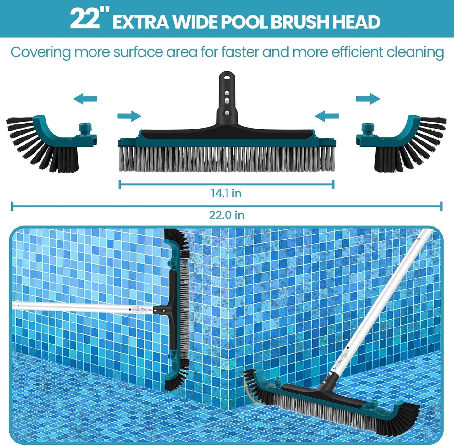 Deluxe Swimming Pool Cleaning Kit Including Pool Net and Vacuum Head, Pool Brush with 13Ft Pole for Above Ground & Inground Swimming Pools