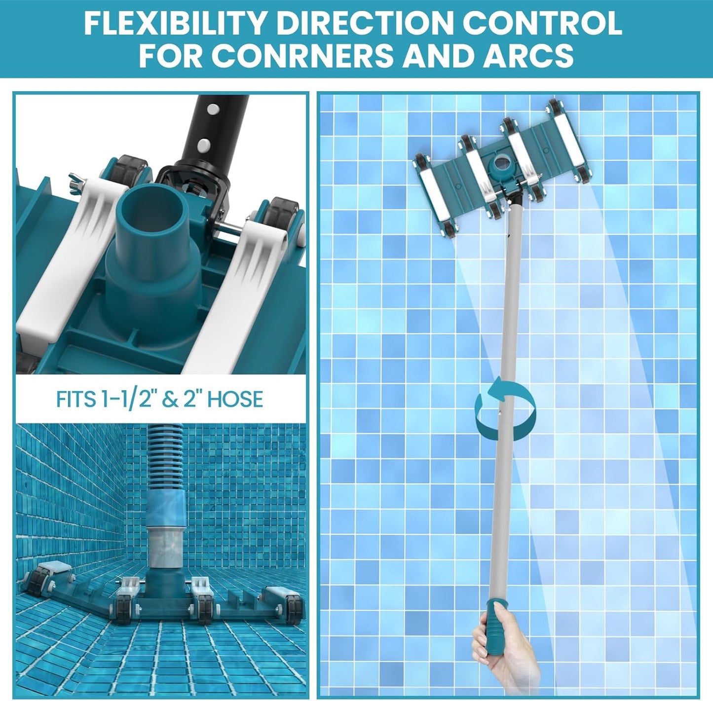 Deluxe Swimming Pool Cleaning Kit Including Pool Net and Vacuum Head, Pool Brush with 13Ft Pole for Above Ground & Inground Swimming Pools