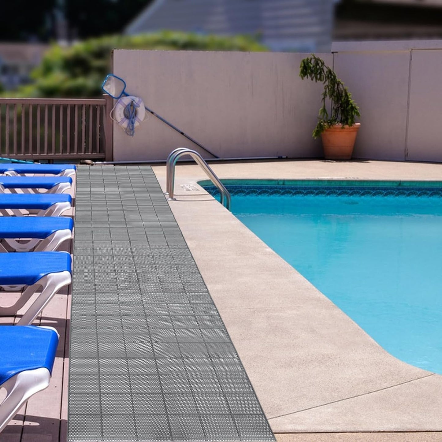3 x 10FT Drainage Pool Flooring Mats Non Slip Swimming Pool Mat PVC Splash Matting Mesh Hollow Doormat Roll for Outdoor Indoor Garage Restaurant Sauna SPA Heavy Duty Commercial Anti Slip Floor Mats