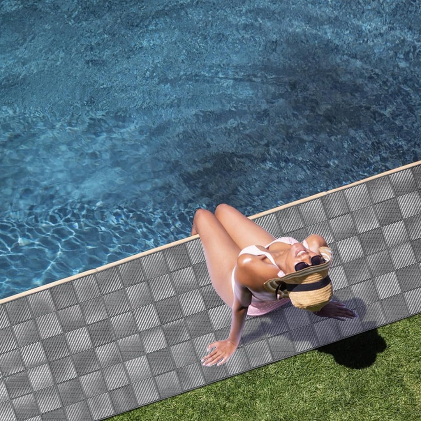 3 x 10FT Drainage Pool Flooring Mats Non Slip Swimming Pool Mat PVC Splash Matting Mesh Hollow Doormat Roll for Outdoor Indoor Garage Restaurant Sauna SPA Heavy Duty Commercial Anti Slip Floor Mats