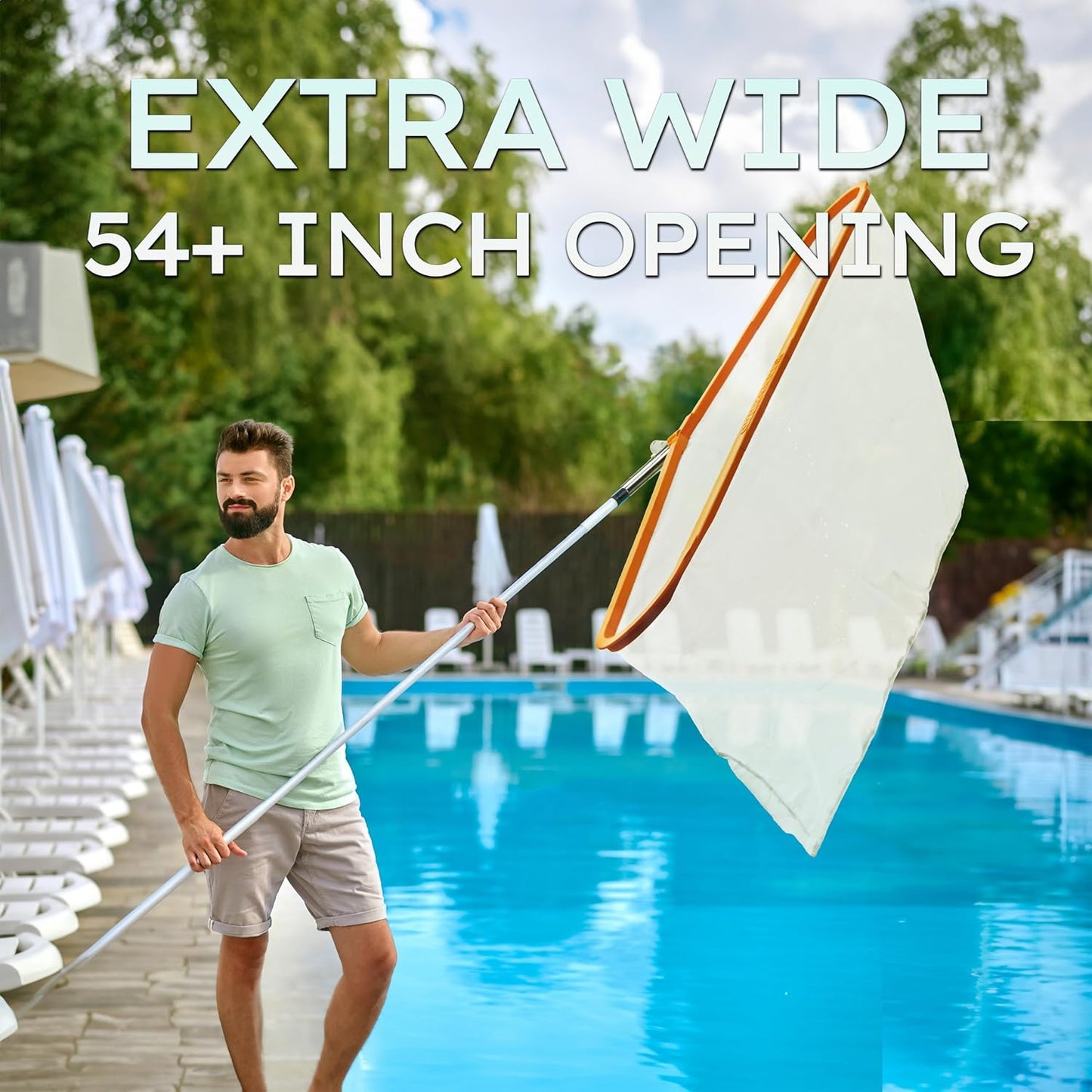 World Largest and Biggest Skimmer Pool Net 54.5” Wide x 10” Long with 45 or 90 Degree Mount by Massimo