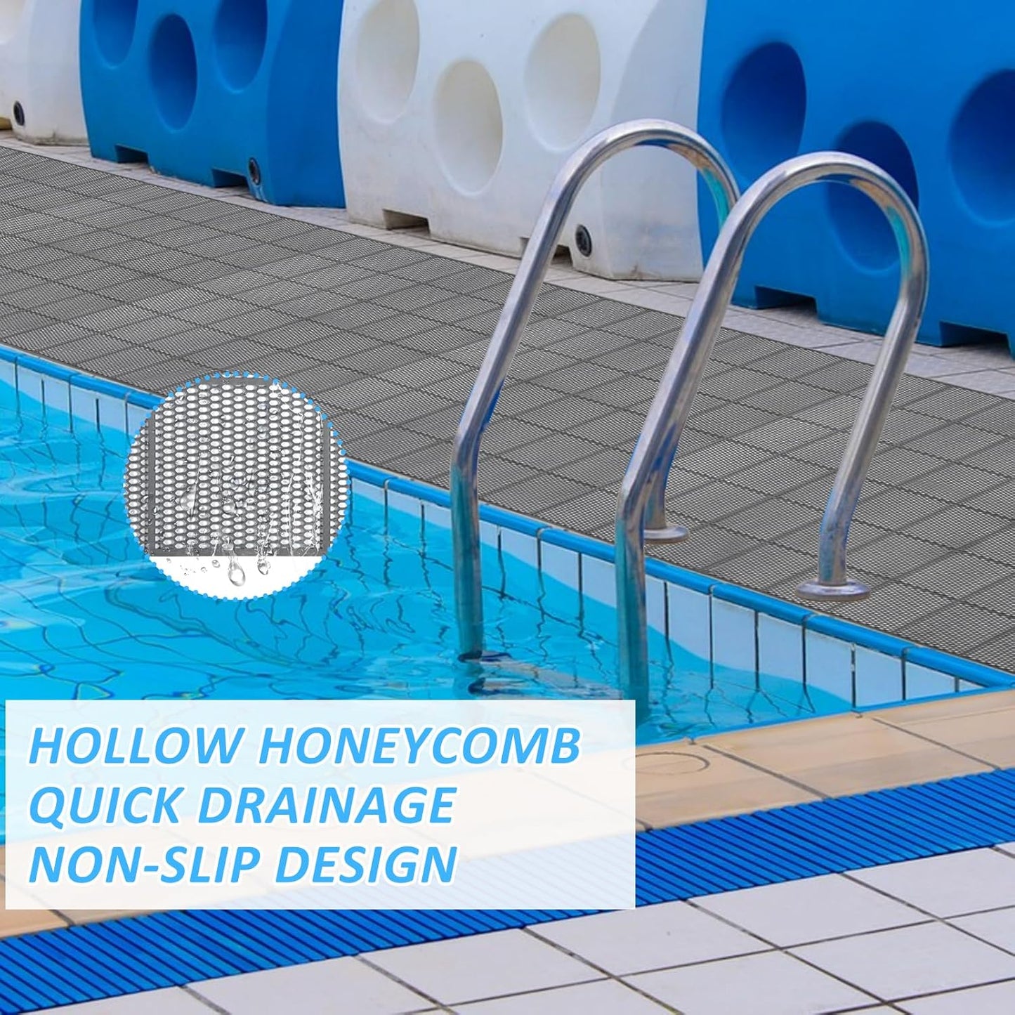 3 x 10FT Drainage Pool Flooring Mats Non Slip Swimming Pool Mat PVC Splash Matting Mesh Hollow Doormat Roll for Outdoor Indoor Garage Restaurant Sauna SPA Heavy Duty Commercial Anti Slip Floor Mats