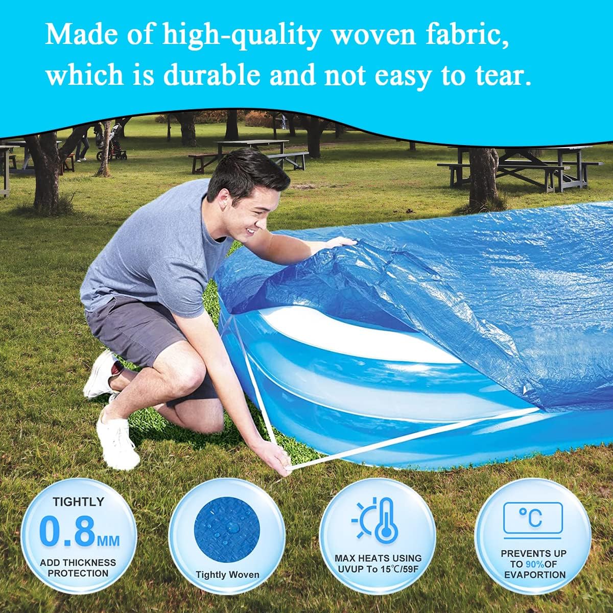 Rectangle Pool Cover, Fits 120 in x 72 in Inflatable Rectangle Swimming Pool Cover, Inflatable Pool Cover, Keep Warm dust-Proof Frame Pool Cover for Outdoor Paddling Family Pools