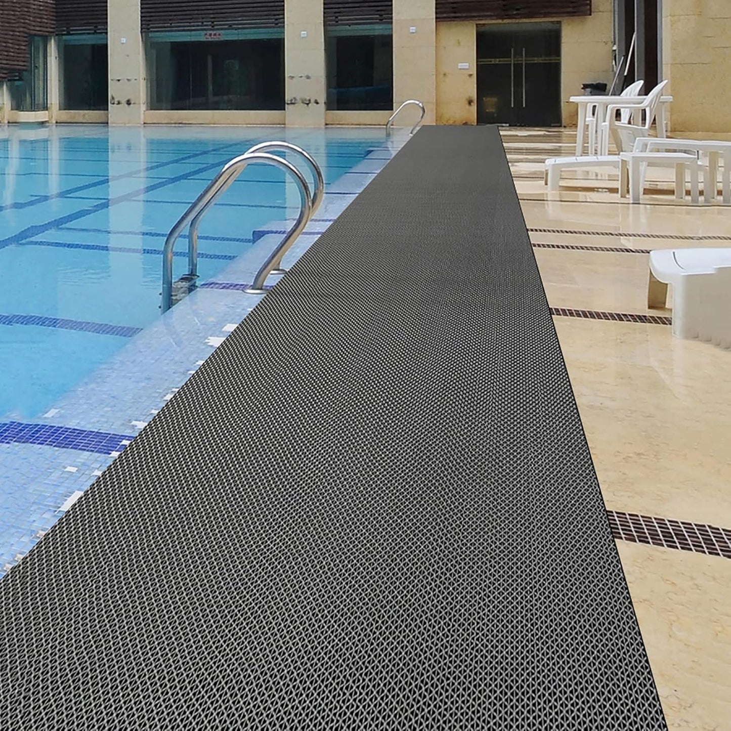 WLWLEO Drainage Non Slip Flooring Mats Swimming Pool Bathroom Anti-Fatigue Rubber Matting 3x10 Ft Heavy Duty Commercial Anti Slip Floor Mats for Garage Restaurant Sauna SPA,Gray/Grey,0.9×3M