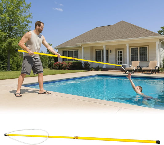 Pool Rescue Hook, Heavy Duty Adjustable Telescoping Rescue Safety Hook, Pool Safety Hook with Pole for Swimming Pool Cleaning, Lifesaving and Water Rescue, Pool Skimmer, Brush, and Net Pole