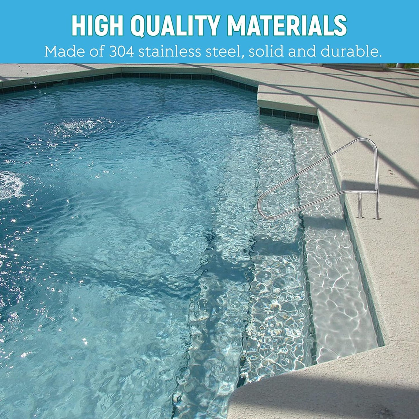 KUAFU Pool Handrail Grab Rail, Swimming Pool Bend Handle Stair Rail for Inground Pool 49.5"X35.5" Stainless Steel 300lbs Load Capacity