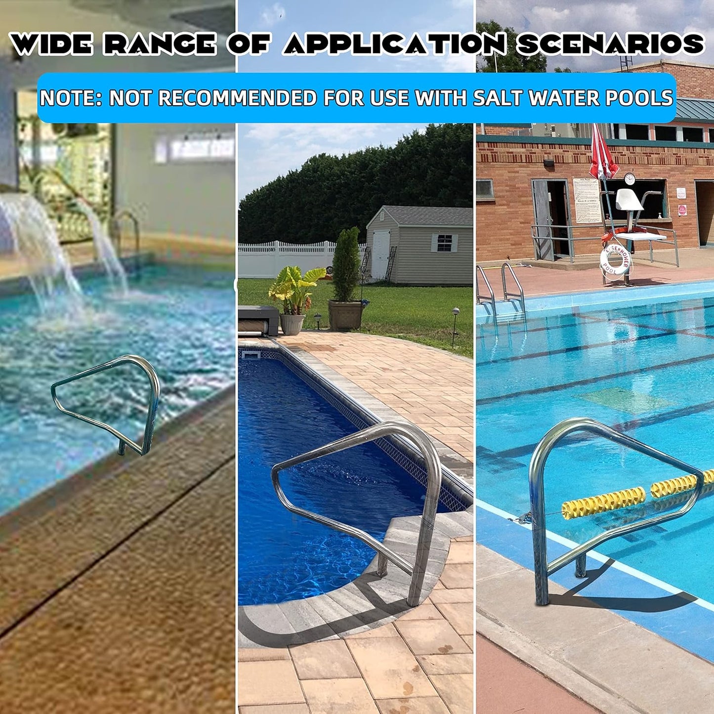 ECOTRIC Pool Handrail Swimming Pool Stair Rail 49-3/8"X35-3/8 304 Stainless Steel Deck Mounted Cross Brace 300Lbs Load Capacity