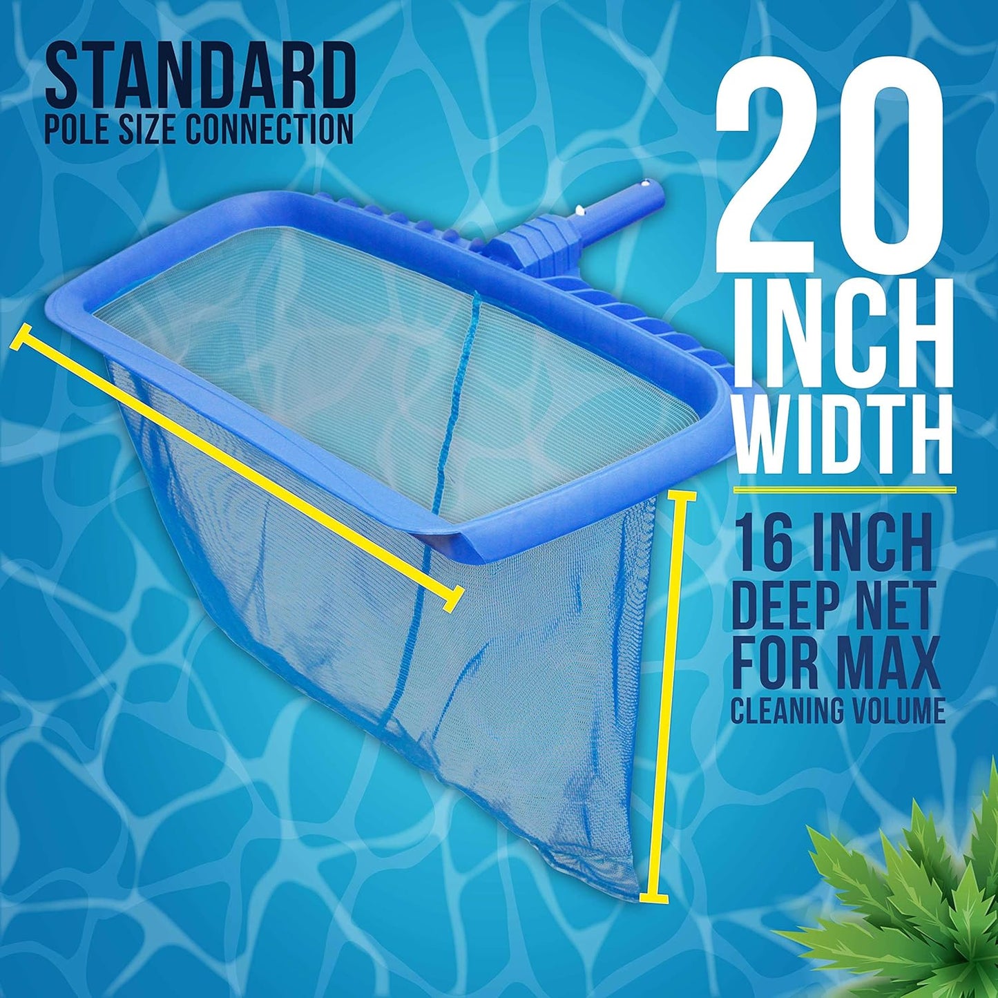 U.S. Pool Supply Professional Heavy Duty 20" Swimming Pool Leaf Rake with Deep 16" Net Bag - Fine Mesh Netting, Easy Scoop Edge - Fast Cleaning, Debris Pickup Removal, Fits Standard Swimming Pool Pole