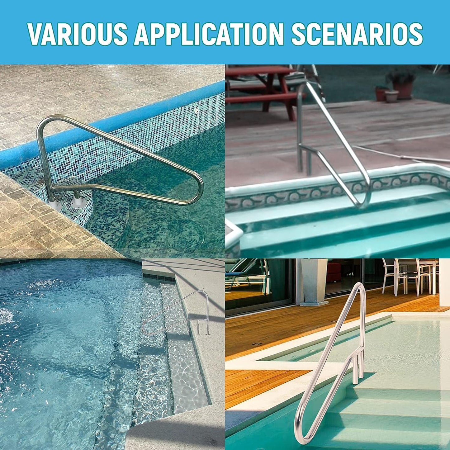 KUAFU Pool Handrail Grab Rail, Swimming Pool Bend Handle Stair Rail for Inground Pool 49.5"X35.5" Stainless Steel 300lbs Load Capacity