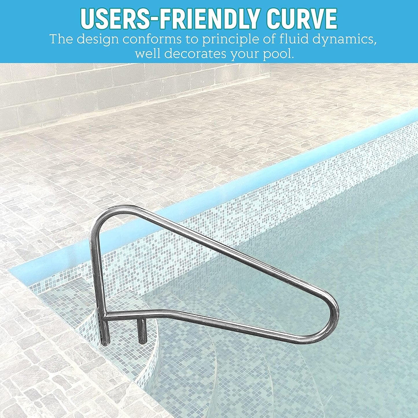 KUAFU Pool Handrail Grab Rail, Swimming Pool Bend Handle Stair Rail for Inground Pool 49.5"X35.5" Stainless Steel 300lbs Load Capacity