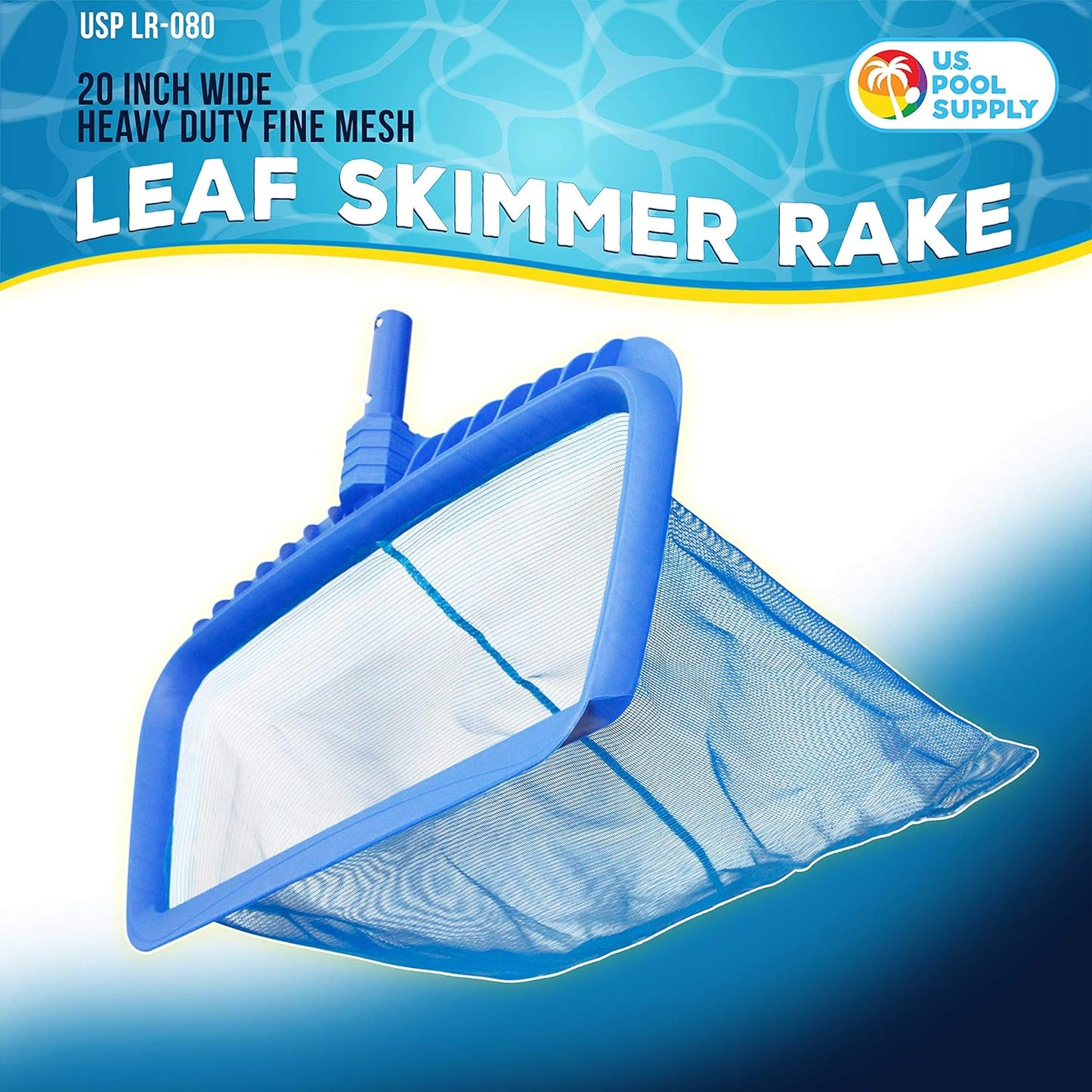 U.S. Pool Supply Professional Heavy Duty 20" Swimming Pool Leaf Rake with Deep 16" Net Bag - Fine Mesh Netting, Easy Scoop Edge - Fast Cleaning, Debris Pickup Removal, Fits Standard Swimming Pool Pole