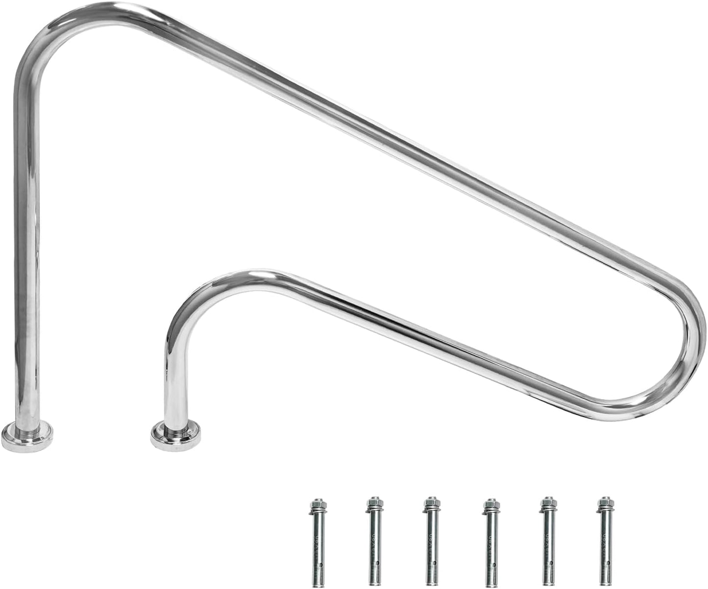 Pool Handrail 47x 30"", Stainless Steel Swimming Pool Hand Rail Pool Stair Rail Above Ground with Base Cover Silver Rustproof Swimming Pool Accessories for Indoor/Outdoor Pools, SP-3002