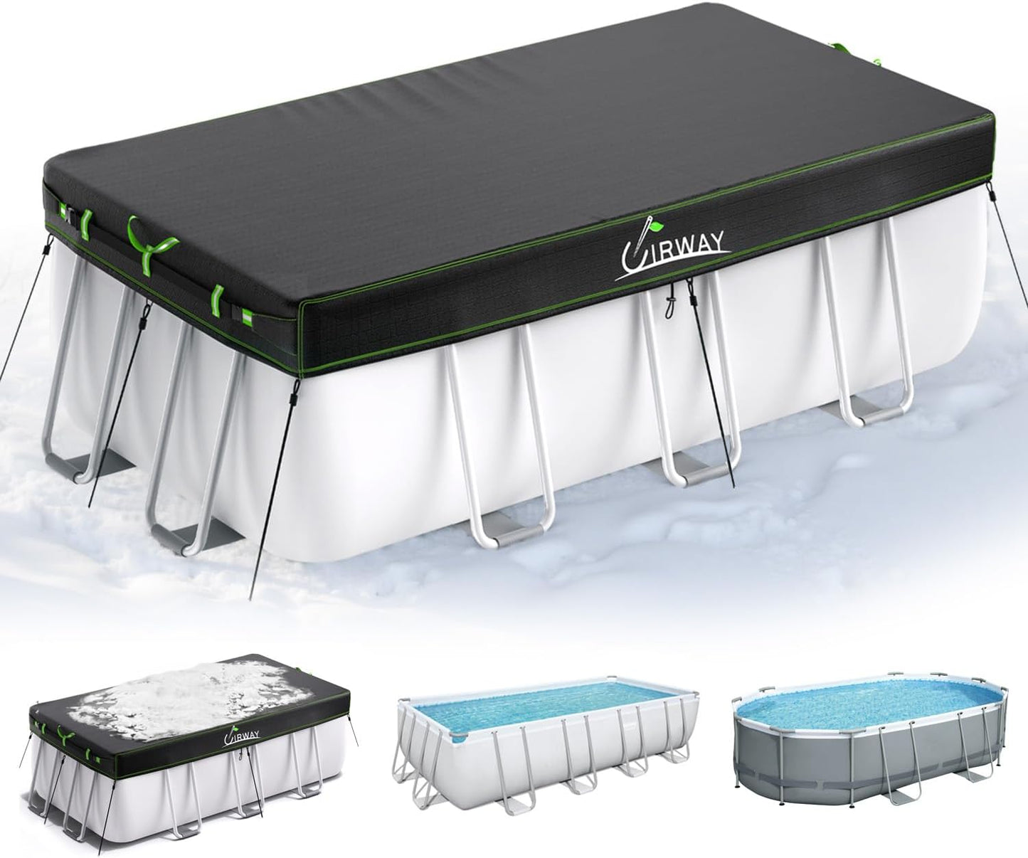 UIRWAY 14 Ft Round Winter Pool Cover with Reflective Strips, Swimming Pool Cover for Above Ground Pools, Solar Cover Including Rope Tie and Luminous Ground Nails, PU Tarp Snug Fit for UV Protected