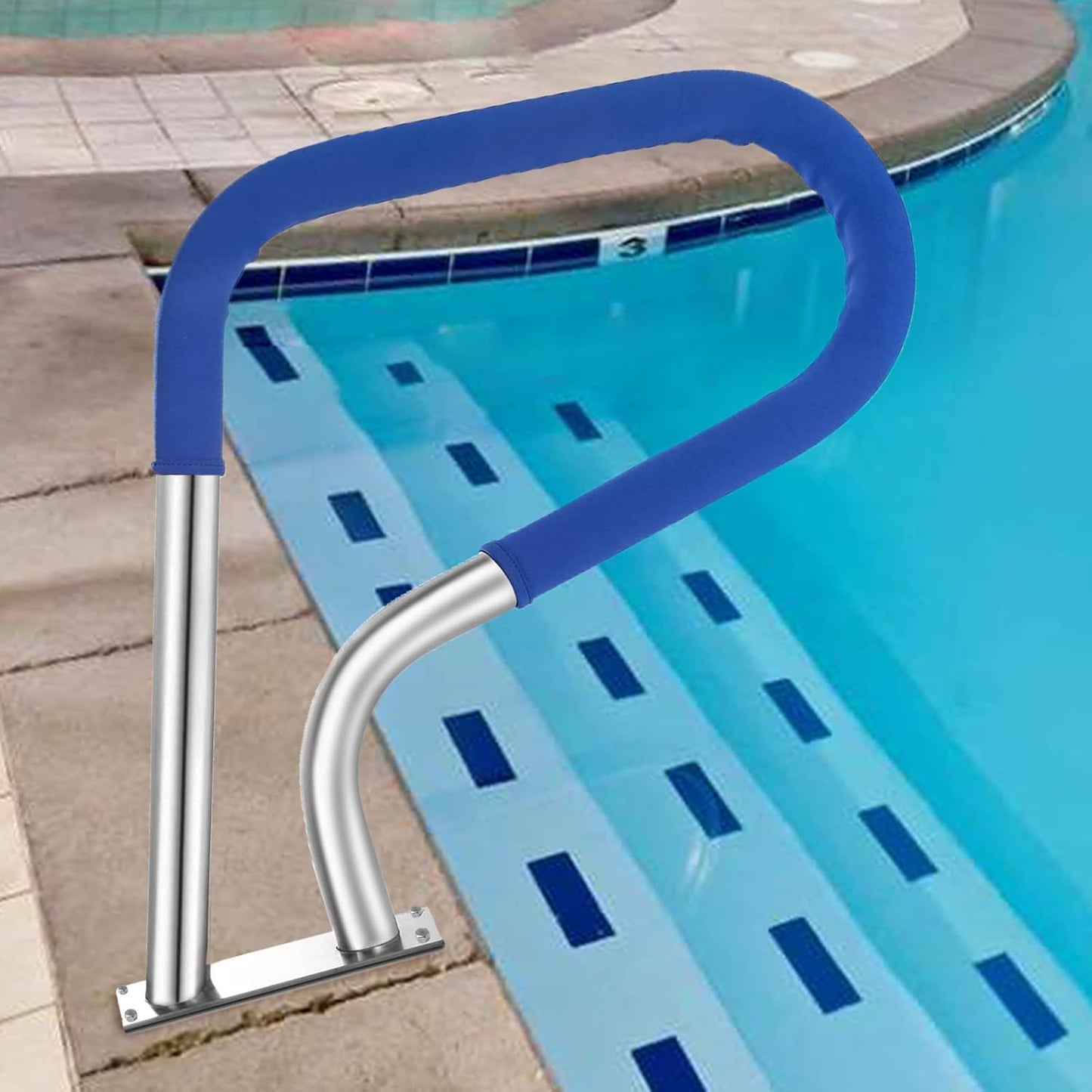Pool Rail for inground Pools (39x32), 304SS Pool handrail with Nonslip Blue Cover.