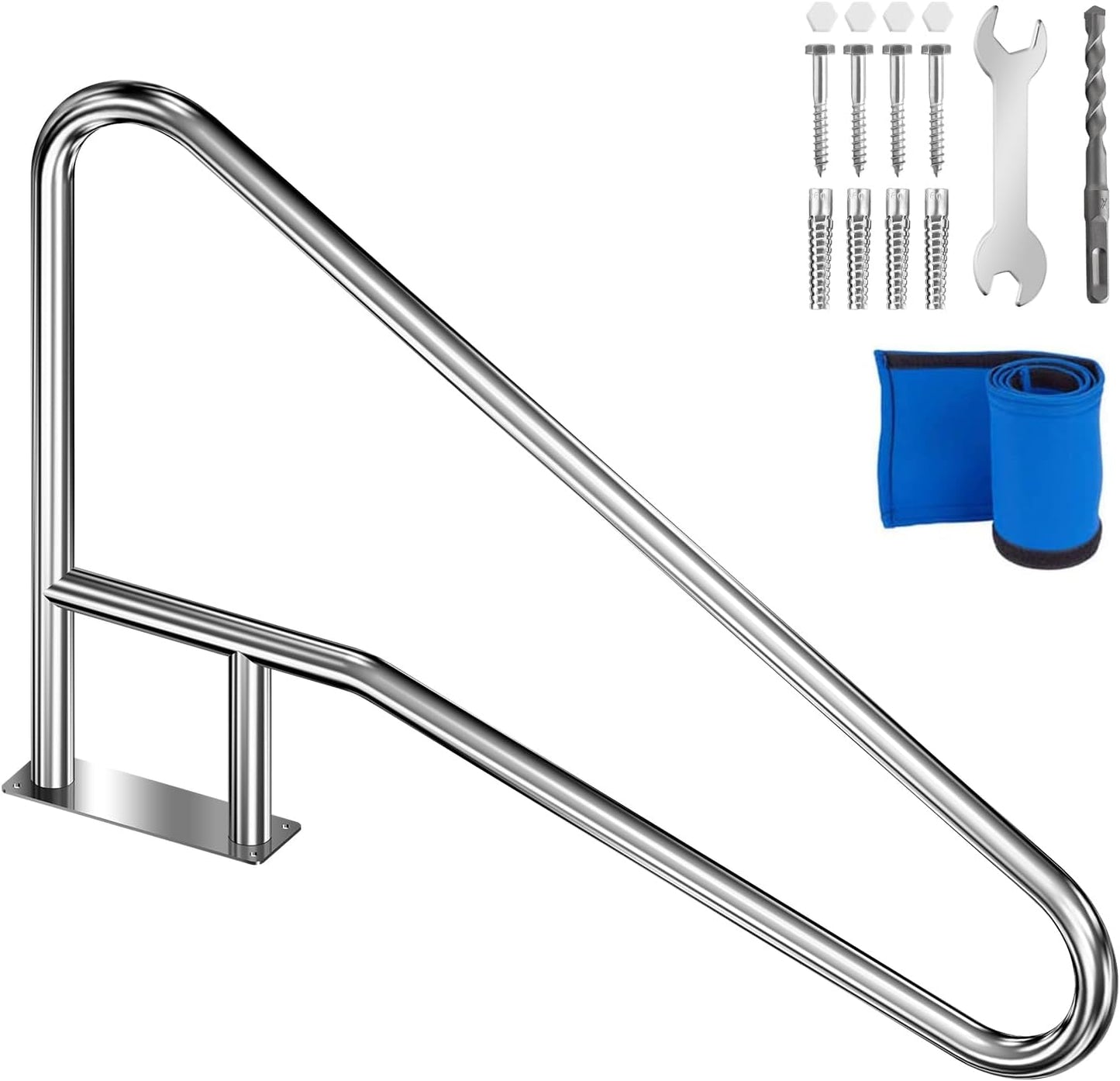 Pool Handrail Swimming 55'' x 32'' Pool Stair Rail Stainless Steel Pool Railing 300Lbs Load Capacity Inground Pool Rails with Grip Cover