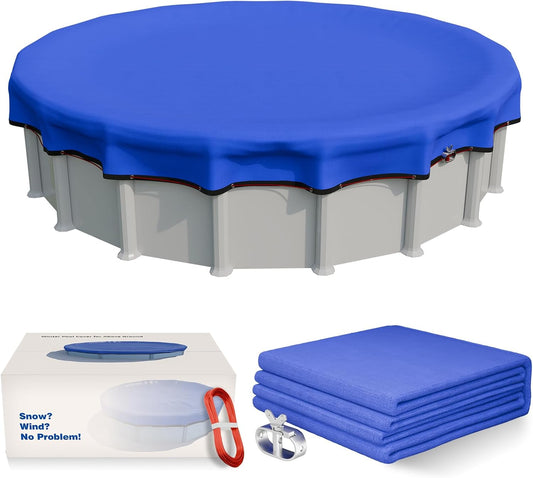 Upgrade 21ft Pool Cover for Above Ground Pools, Winter Round Swimming Pool Cover with 4 Foot Overlap Extra Thick 500D Cable & Heavy-Duty Winch 21 Foot Round Pool Covers