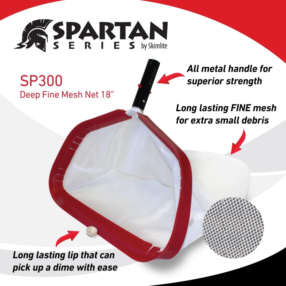 Skimlite SP300 Leaf Skimmer Net for Pool Cleaning, 18 Inch Heavy Duty Fine Mesh Net, Reinforced Frame, Pool Maintenance Rake Cleaner Equipment Debris Collector for Inground Pool Pond Hot Tub Spa