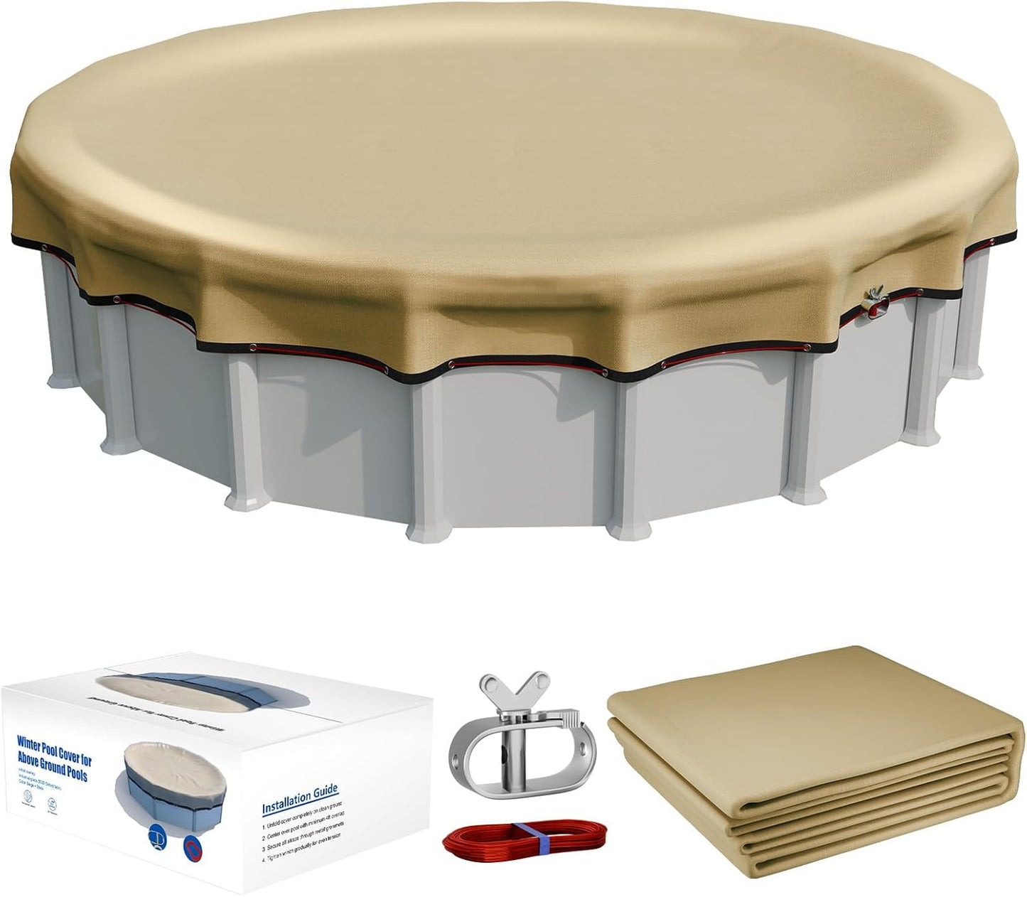 [Upgraded] 18ft/21ft/24ft/28ft Round Winter Pool Covers for Above Ground Pool Cover 21FT Cover 4FT Overlap - 500D Windproof with Steel Cable & Heavy Duty Winch - Swimming Pool Winter Cover Blue