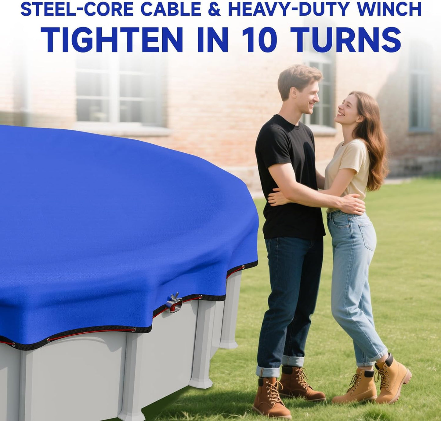 [Upgraded] 18ft/21ft/24ft/28ft Round Winter Pool Covers for Above Ground Pool Cover 21FT Cover 4FT Overlap - 500D Windproof with Steel Cable & Heavy Duty Winch - Swimming Pool Winter Cover Blue