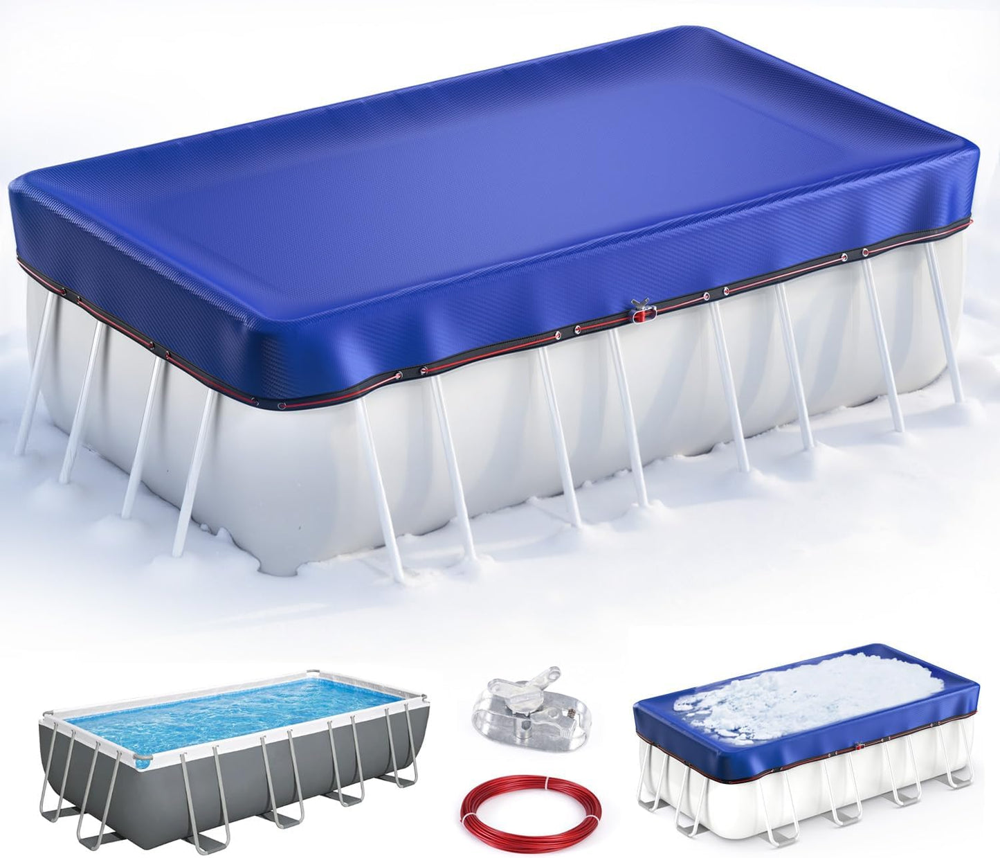 UIRWAY [200GSM Heavy Duty] 15FT Winter Pool Cover 2025 Upgrade Pool Cover for Above Ground Round Pools, UV & Cold Resistant Swimming Pool Cover, Tearproof Tarp with Cable System