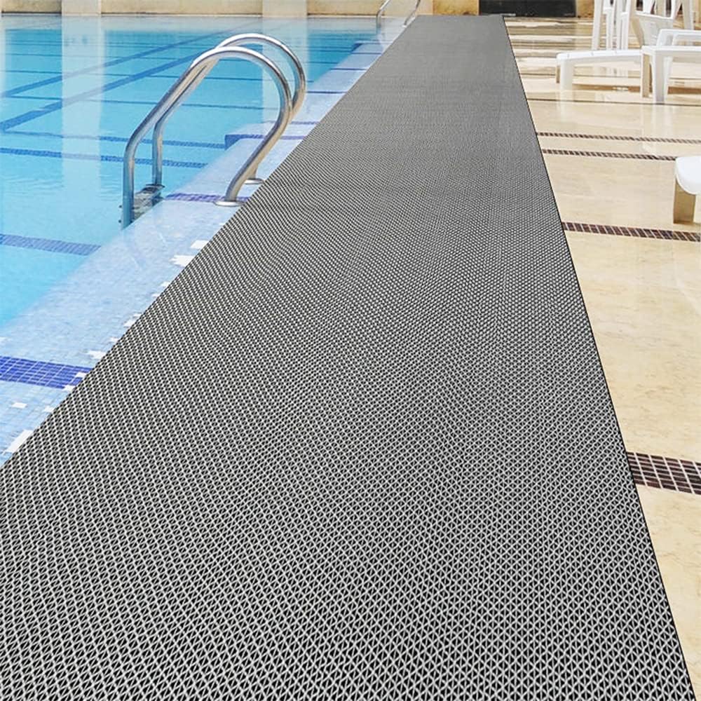 tonchean Non-Slip Drainage Floor Mat 3x10Ft Commercial PVC Mesh Hollow Mats Pool Bath Shower Wet Area Floor Mat 0.22'' Thick Versatile Heavy Duty Rugs for Kitchen Washroom Restaurant Bars Garage-Grey