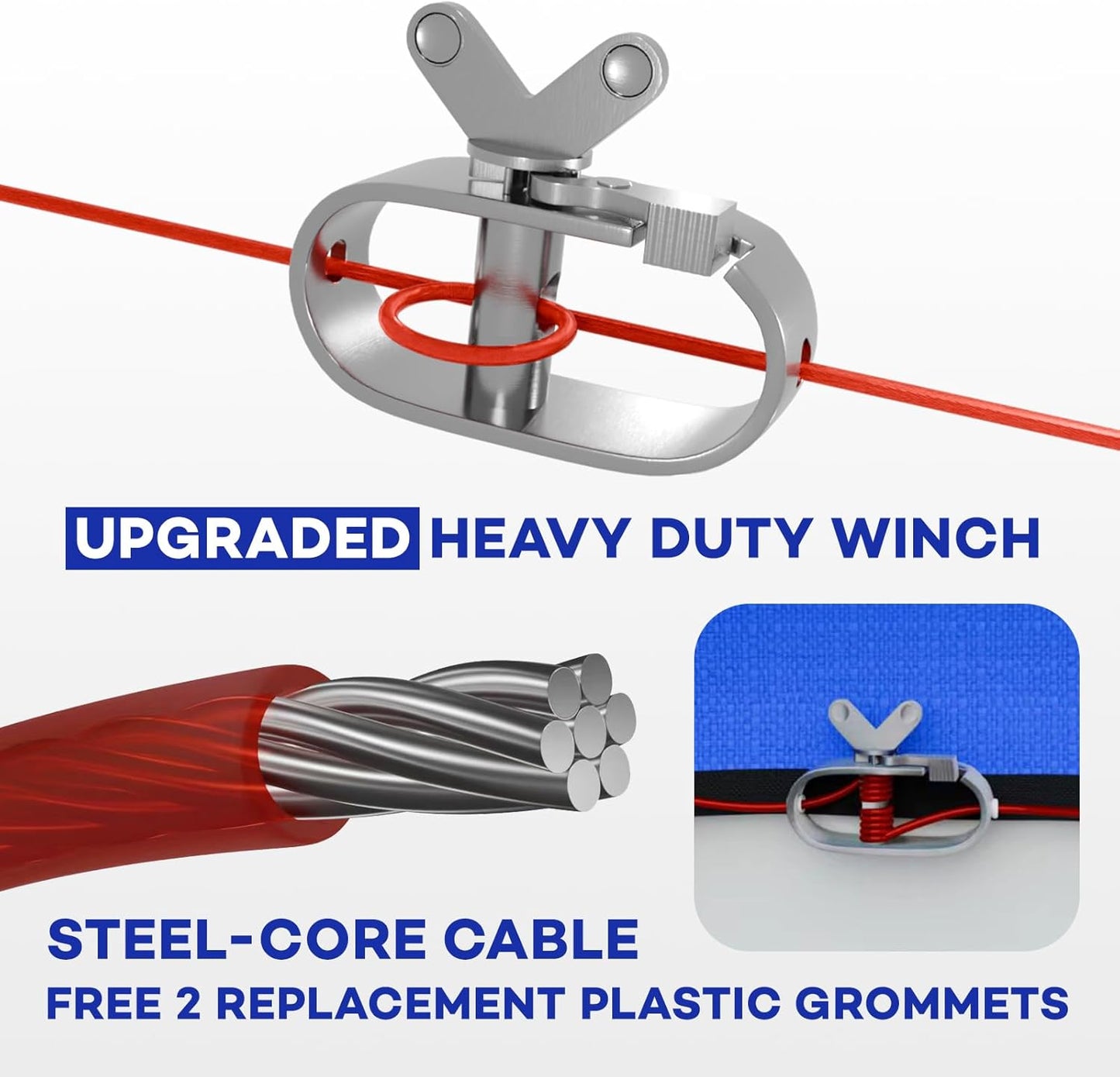 [Upgraded] 18ft/21ft/24ft/28ft Round Winter Pool Covers for Above Ground Pool Cover 21FT Cover 4FT Overlap - 500D Windproof with Steel Cable & Heavy Duty Winch - Swimming Pool Winter Cover Blue