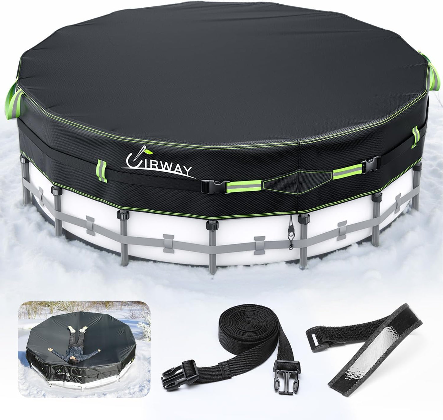 UIRWAY [200GSM Heavy Duty] 15FT Winter Pool Cover 2025 Upgrade Pool Cover for Above Ground Round Pools, UV & Cold Resistant Swimming Pool Cover, Tearproof Tarp with Cable System