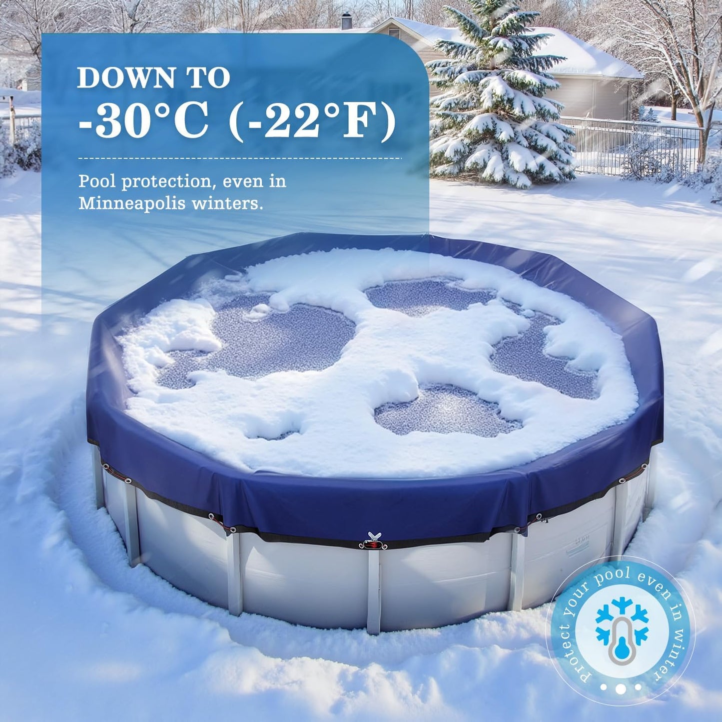 UIRWAY [200GSM Heavy Duty] 15FT Winter Pool Cover 2025 Upgrade Pool Cover for Above Ground Round Pools, UV & Cold Resistant Swimming Pool Cover, Tearproof Tarp with Cable System