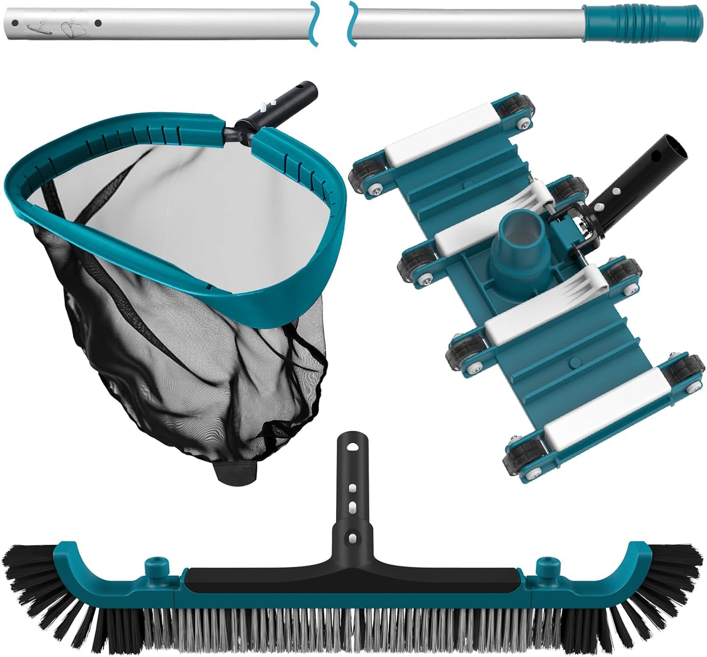 Deluxe Swimming Pool Cleaning Kit Including Pool Net and Vacuum Head, Pool Brush with 13Ft Pole for Above Ground & Inground Swimming Pools
