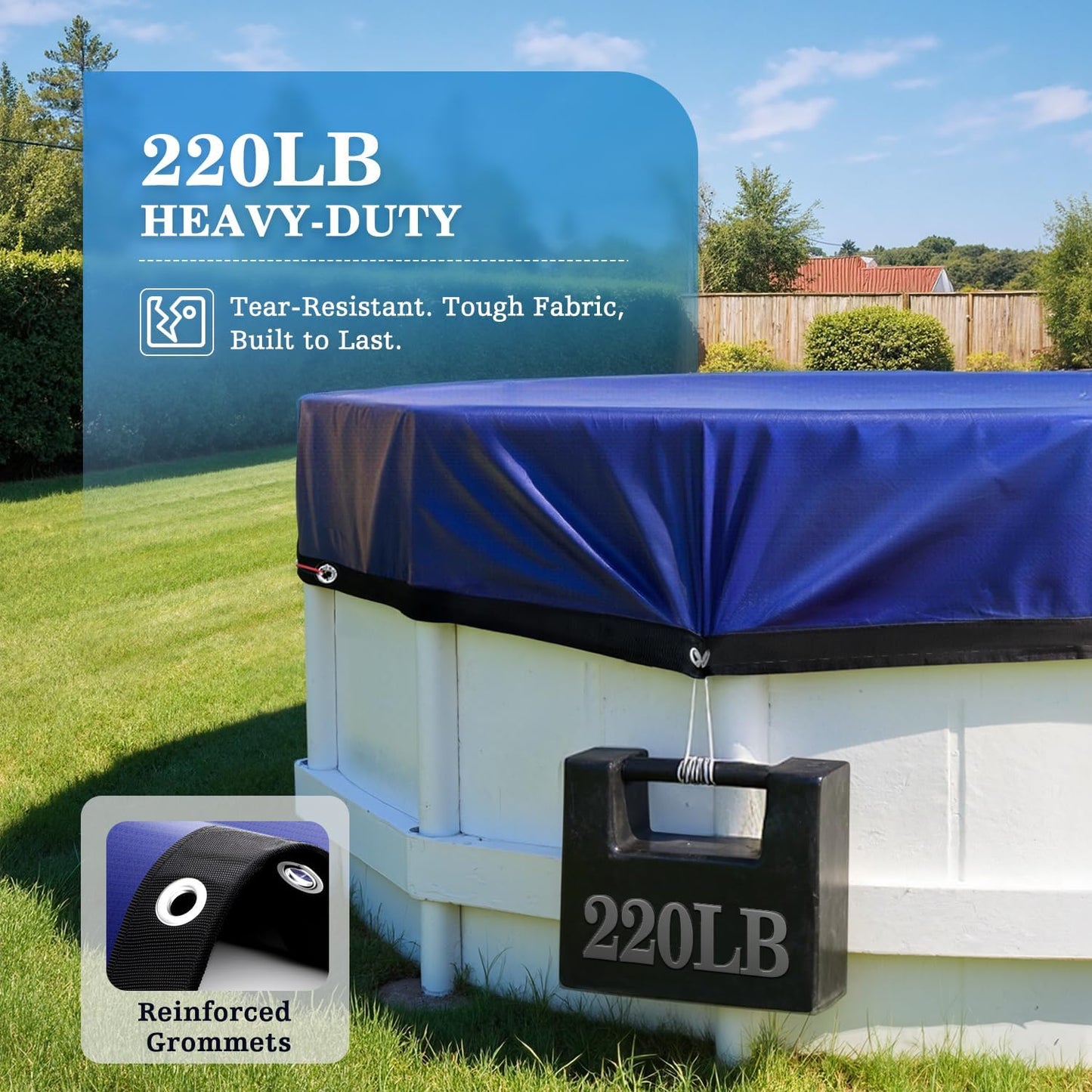 UIRWAY [200GSM Heavy Duty] 15FT Winter Pool Cover 2025 Upgrade Pool Cover for Above Ground Round Pools, UV & Cold Resistant Swimming Pool Cover, Tearproof Tarp with Cable System