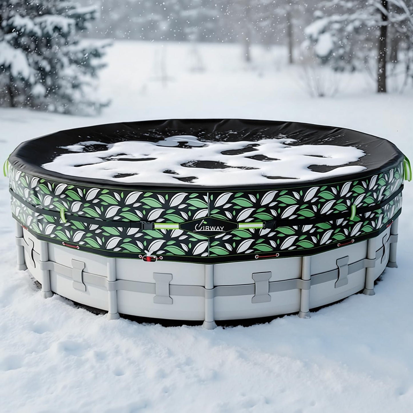 UIRWAY [200GSM Heavy Duty] 15FT Winter Pool Cover 2025 Upgrade Pool Cover for Above Ground Round Pools, UV & Cold Resistant Swimming Pool Cover, Tearproof Tarp with Cable System