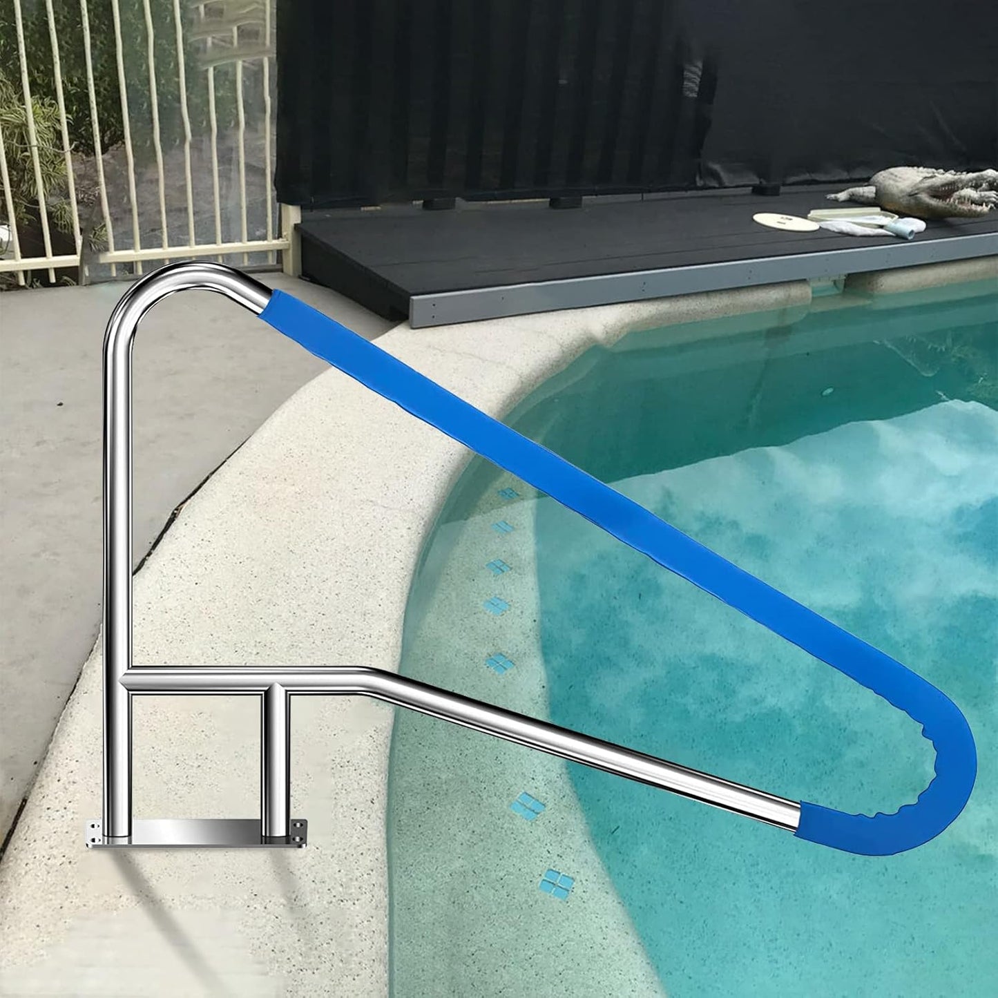 Pool Rail for inground Pools (39x32), 304SS Pool handrail with Nonslip Blue Cover.