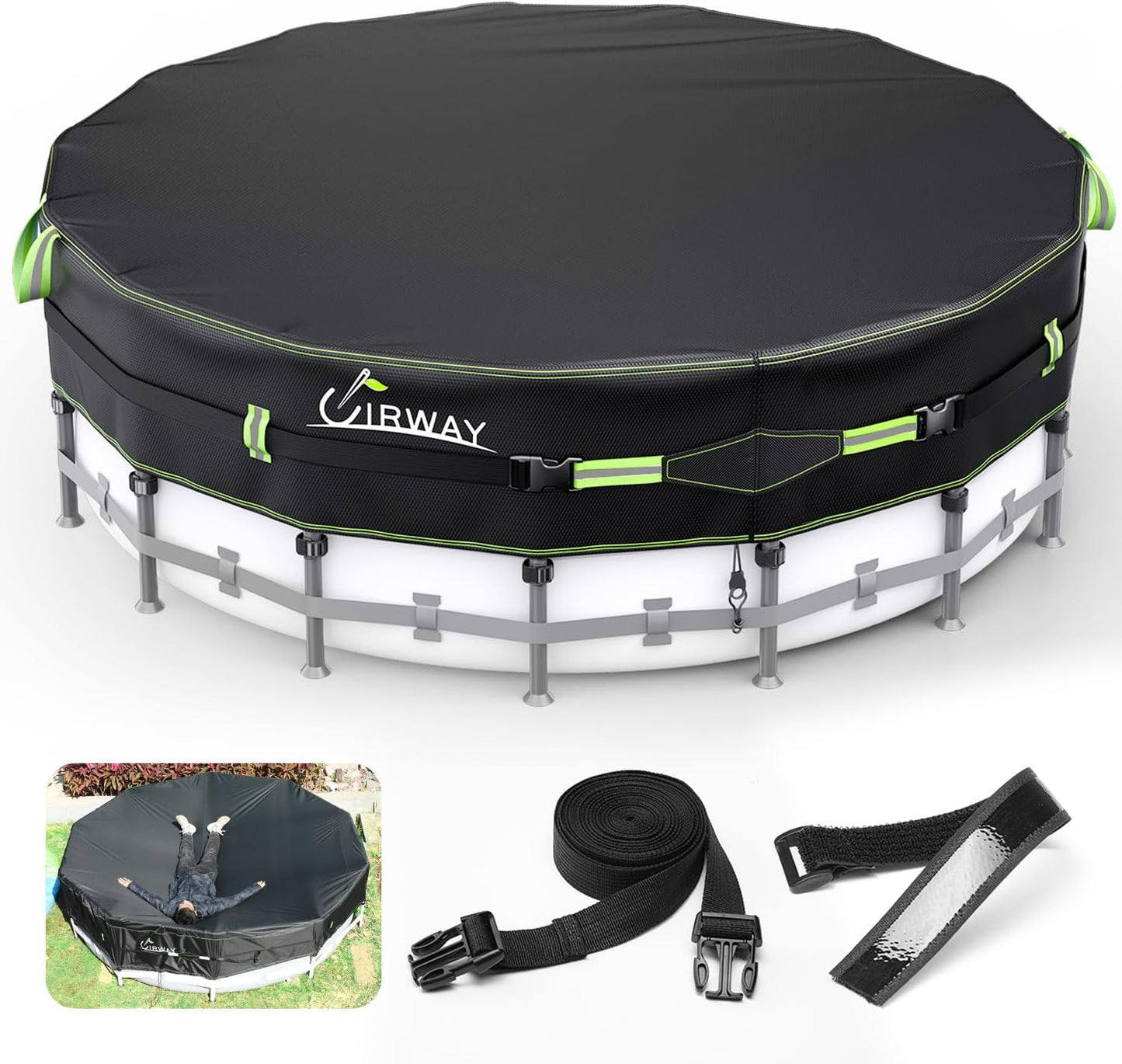 UIRWAY [200GSM Heavy Duty] 15FT Winter Pool Cover 2025 Upgrade Pool Cover for Above Ground Round Pools, UV & Cold Resistant Swimming Pool Cover, Tearproof Tarp with Cable System